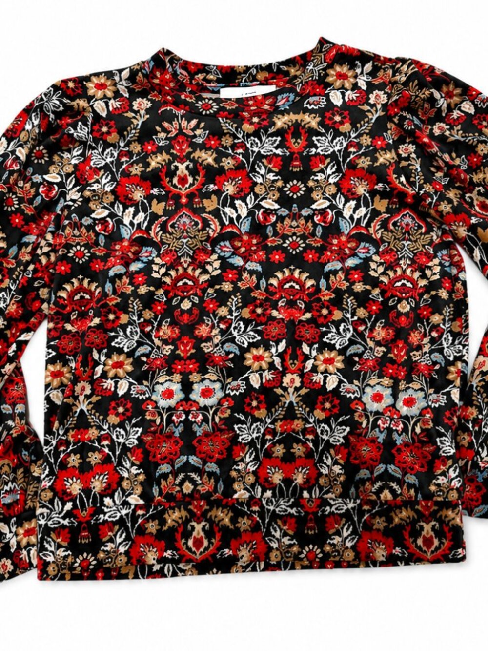 Loft top small, long sleeve black with red print